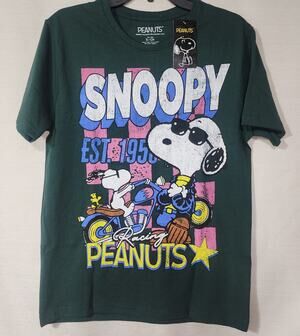 Snoopy racing est. 1950 peanuts men's green small shirt